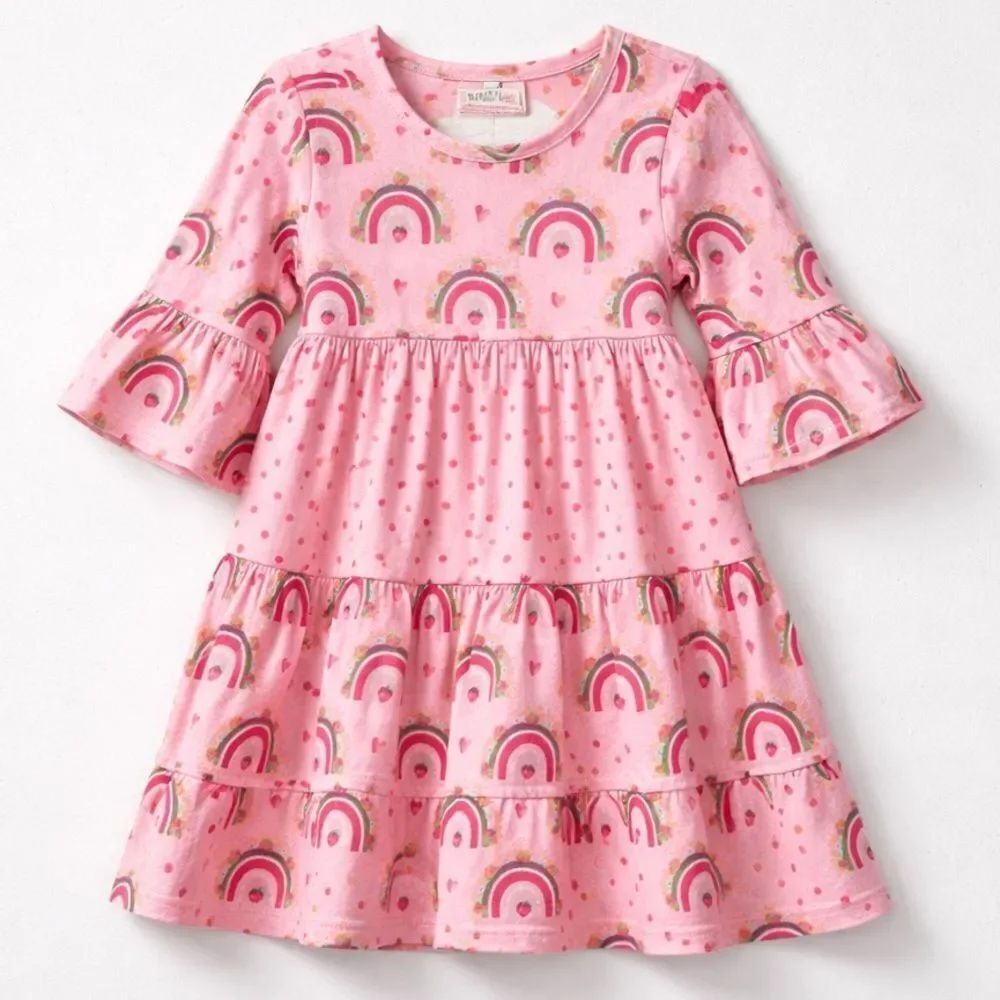 Pete +Lucy pink rainbows strawberries tiered ruffle dress size 3T NWT